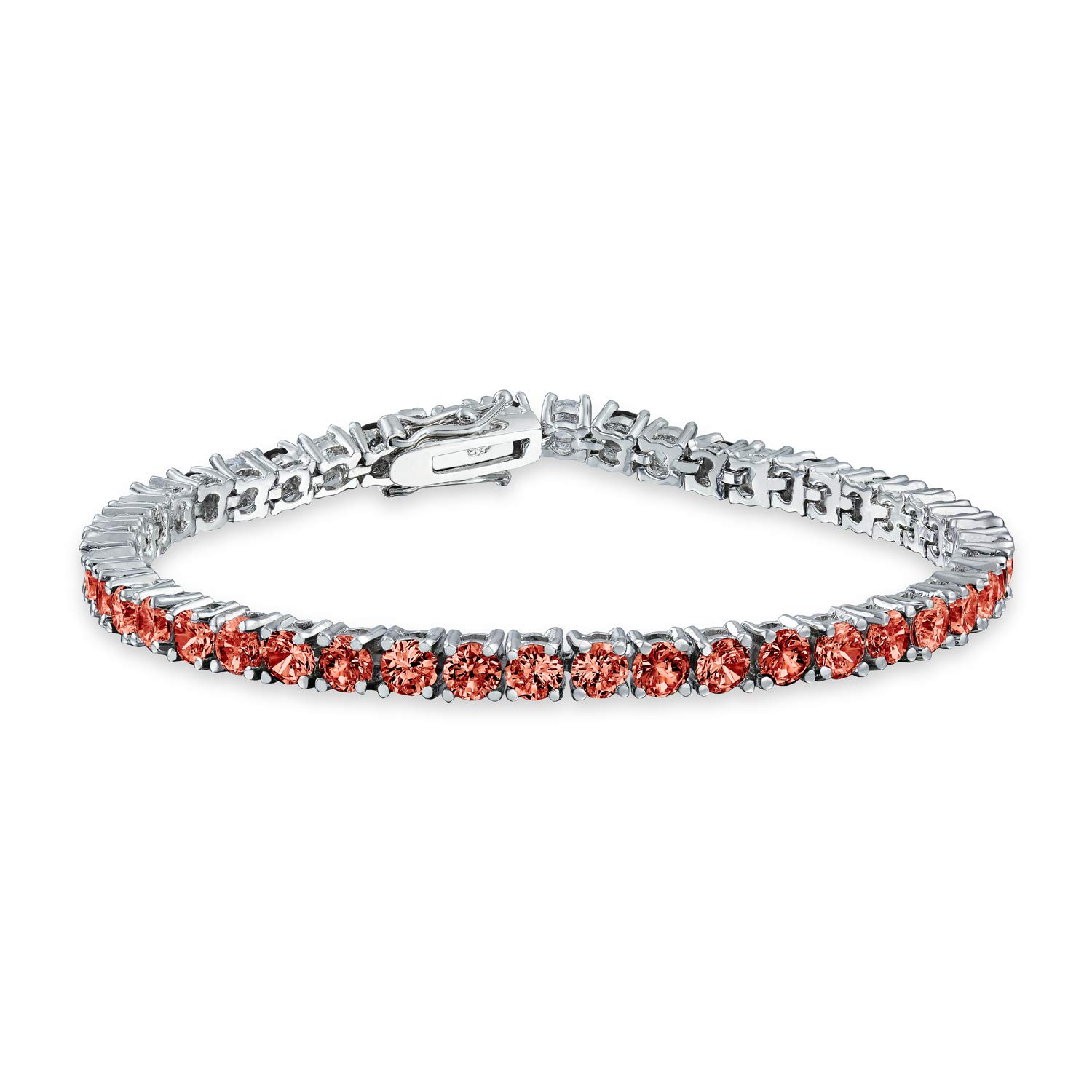 Bling Jewelry 12 CTW Prong Basket Set Solitaire Round Cubic Zirconia Red Orange Simulated Garnet AAA CZ Tennis Bracelet For Women Prom Bride Silver Plated