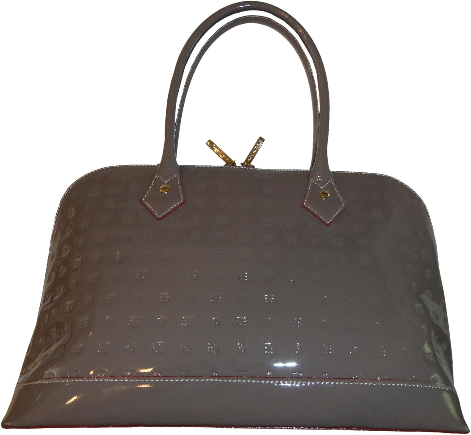 taupe patent leather handbag