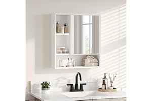 ChooChoo Bathroom Wall Mirror Cabinet, Medicine Cabinet with Single Door and Adjustable Shelf, Over The Toilet Space Saver Storage Cabinet, White
