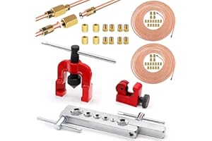 Tnisesm 3/16 & 1/4 Copper Coated Brake Line Kit 25 ft + Copper Aluminum Brake Line Single Flaring Tool Kit,Consisting of 4 Un