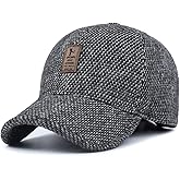 YAKER Men's Winter Warm Woolen Peaked Baseball Cap Hat with Earmuffs Metal Buckle