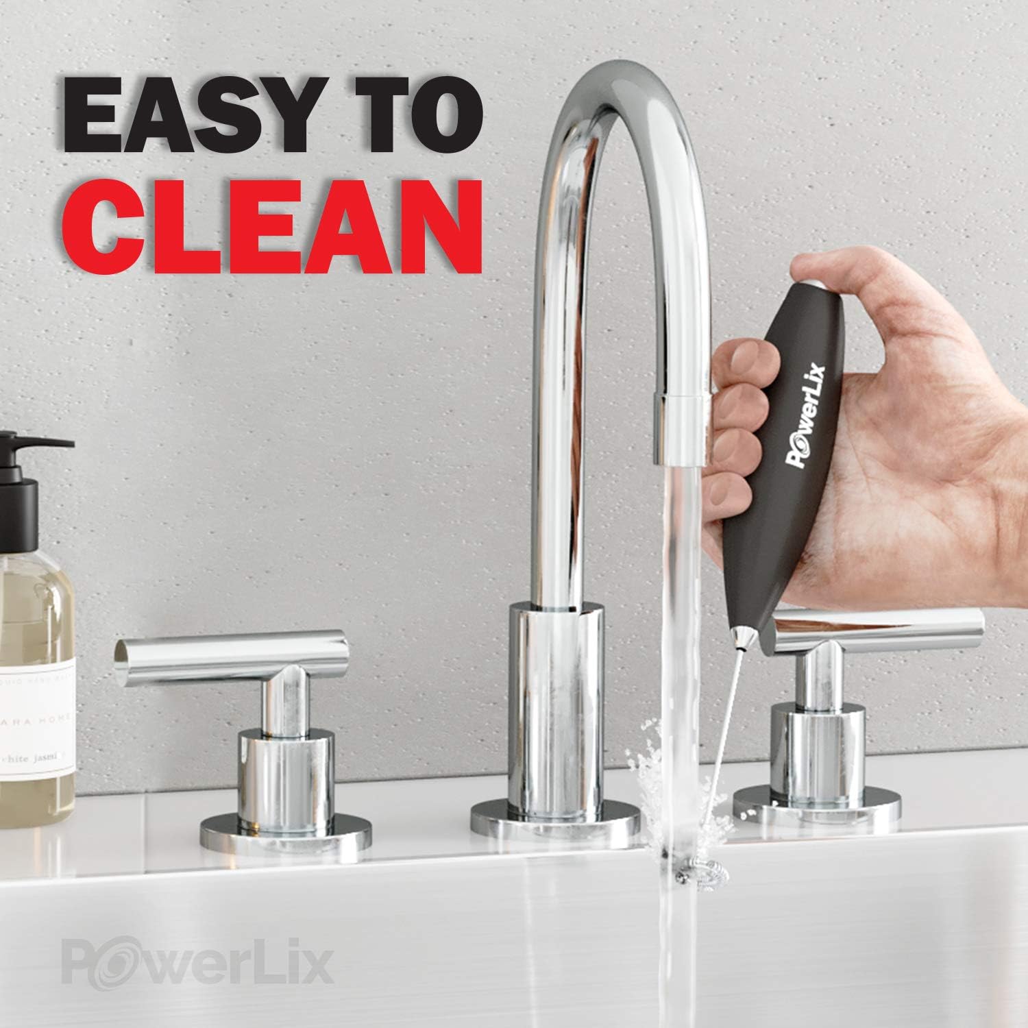 PowerLix Milk Frother Handheld Battery Operated Electric Foam Maker For Coffee, Latte, Cappuccino, Hot Chocolate, Durable Drink Mixer With Stainless Steel Whisk, Stainless Steel Stand Include (Black): Kitchen & Dining