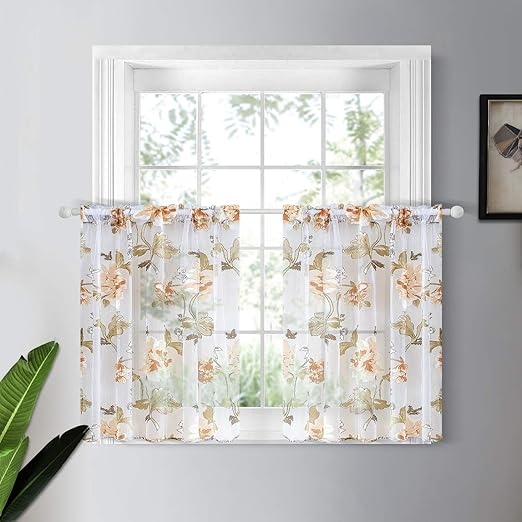Amazon Com Yokistg Floral Sheer Kitchen Curtains 36 Inch Length