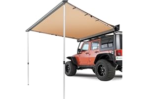 VEVOR Vehicle Awning 4.6'x6.6' Roof Rack Pull-Out Sun Shade UV50+ PU3000mm, Retractable Weatherproof 4x4 Side Awning for SUV Outdoor Camping & Overland (Hardware Included), w/Waterproof Storage Bag