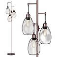 Dimmable Floor Lamp, 3 x 800LM LED Edison Bulbs Included, Farmhouse Industrial Floor Lamp Standing Lamp with Elegant Teardrop Cage Head Tall Lamp for Living Room Bedroom Office Dining Room - Brown