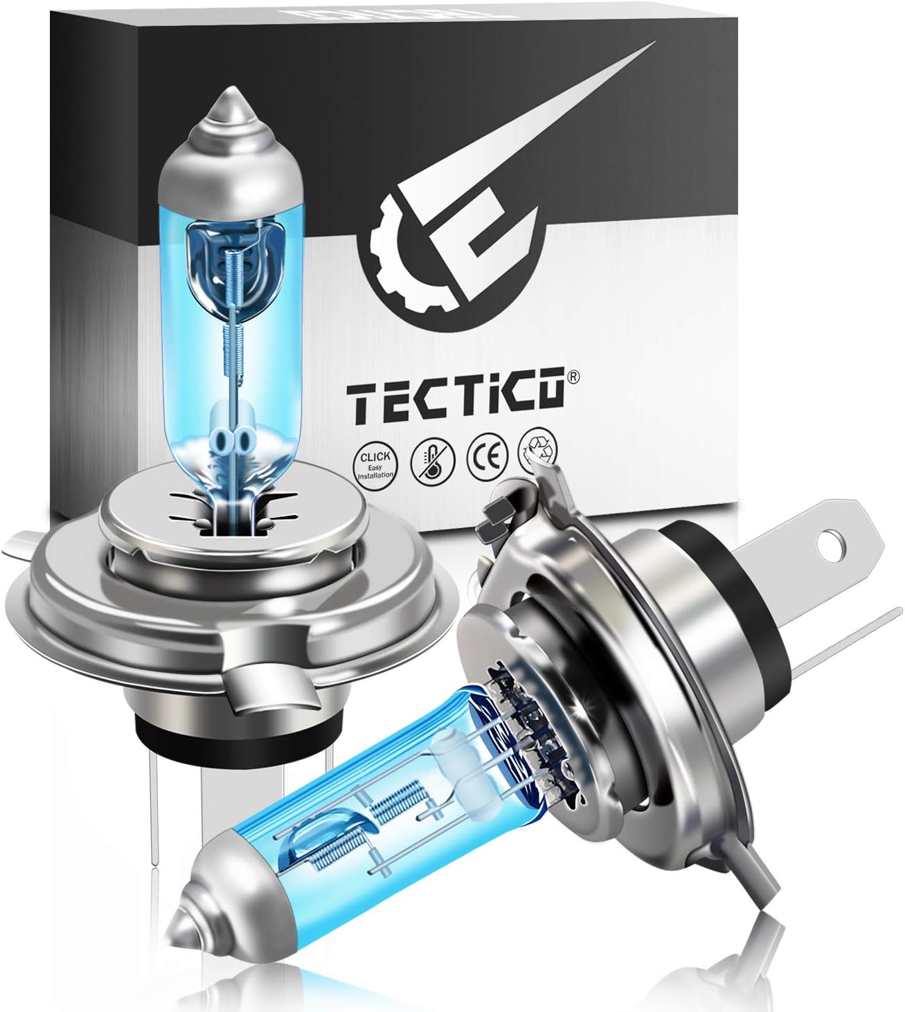 TECTICO H4 P43t Headlight Bulbs 12V 60/55W Warm White +130% Ultra Super Bright Car Fog Light Halogen Upgrade Replacement, 2 Lamps
