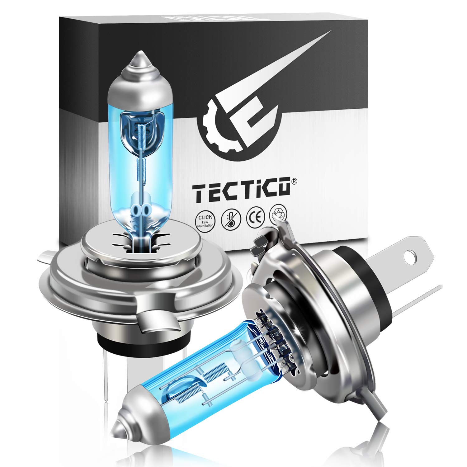 TECTICO H4 P43t Headlight Bulbs 12V 60/55W Warm White +130% Ultra Super Bright Car Fog Light Halogen Upgrade Replacement, 2 Lamps