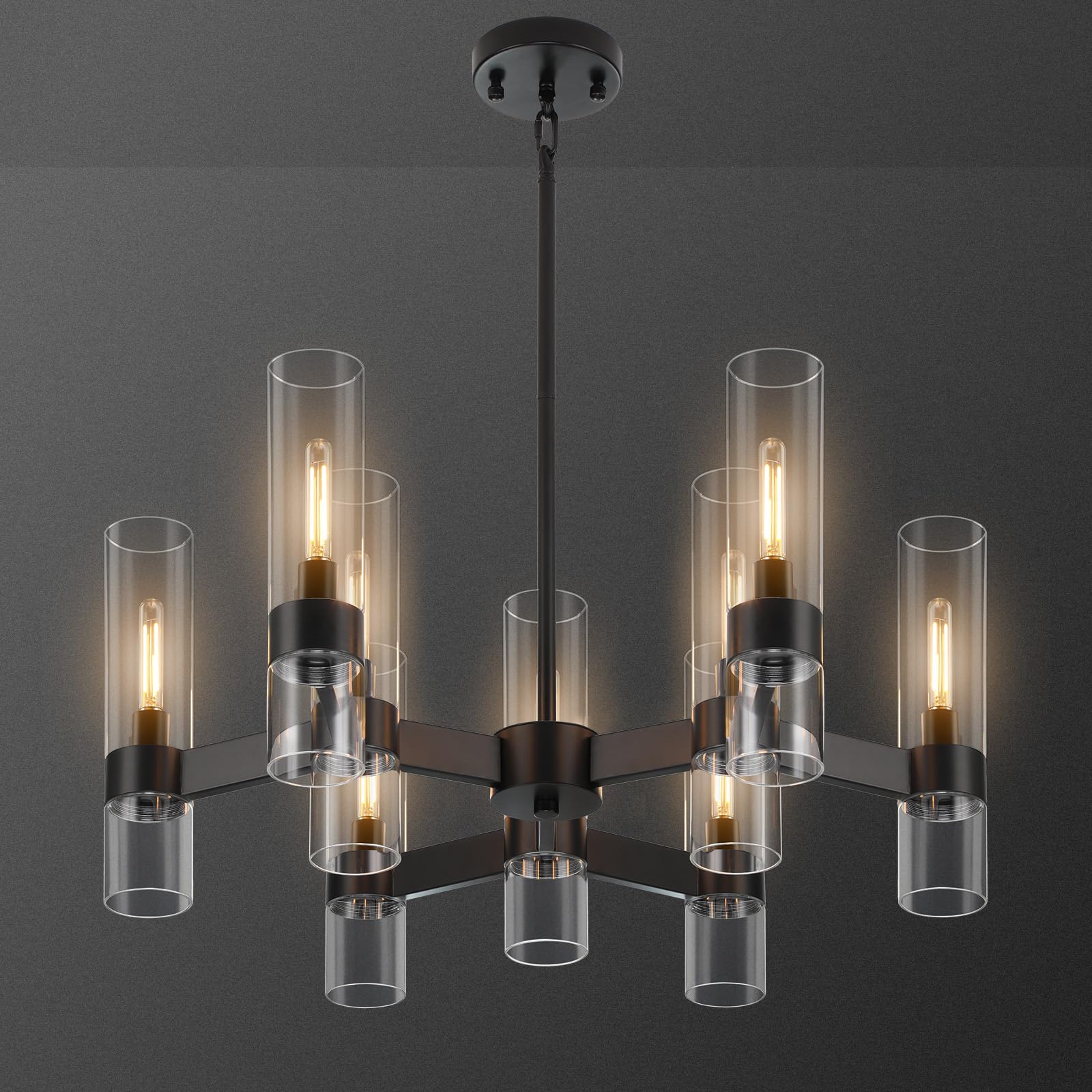 Photo 1 of **MISSING PIECES** 9 Light Black Chandelier, Modern Farmhouse Chandeliers for Dining Room Light Fixtures Over Table, Kitchen Island Lighting Fixture with Clear Glass Cover for Living Room Kitchen Island Bedroom Foyer