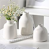 hjn Small White Vase Set of 3 for Modern Home Decor,Ceramic Vases for Centerpieces Flower Vases for Living Room Wedding/Dinner Table/Party -White