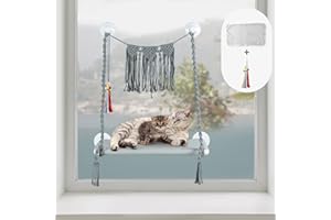 LITAIL Cat Window Perch Hammock Seat - Large Cat Hammocks Bed for Indoor Cats Resting Seat Safety, Heavy Duty Suction Cups Breathable Washable Durable Frame,Gray