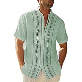 Cuban Guayabera Shirts for Men Short Sleeve Casual Button Down Shirt Band Collar Beach Camp Mexican Shirt