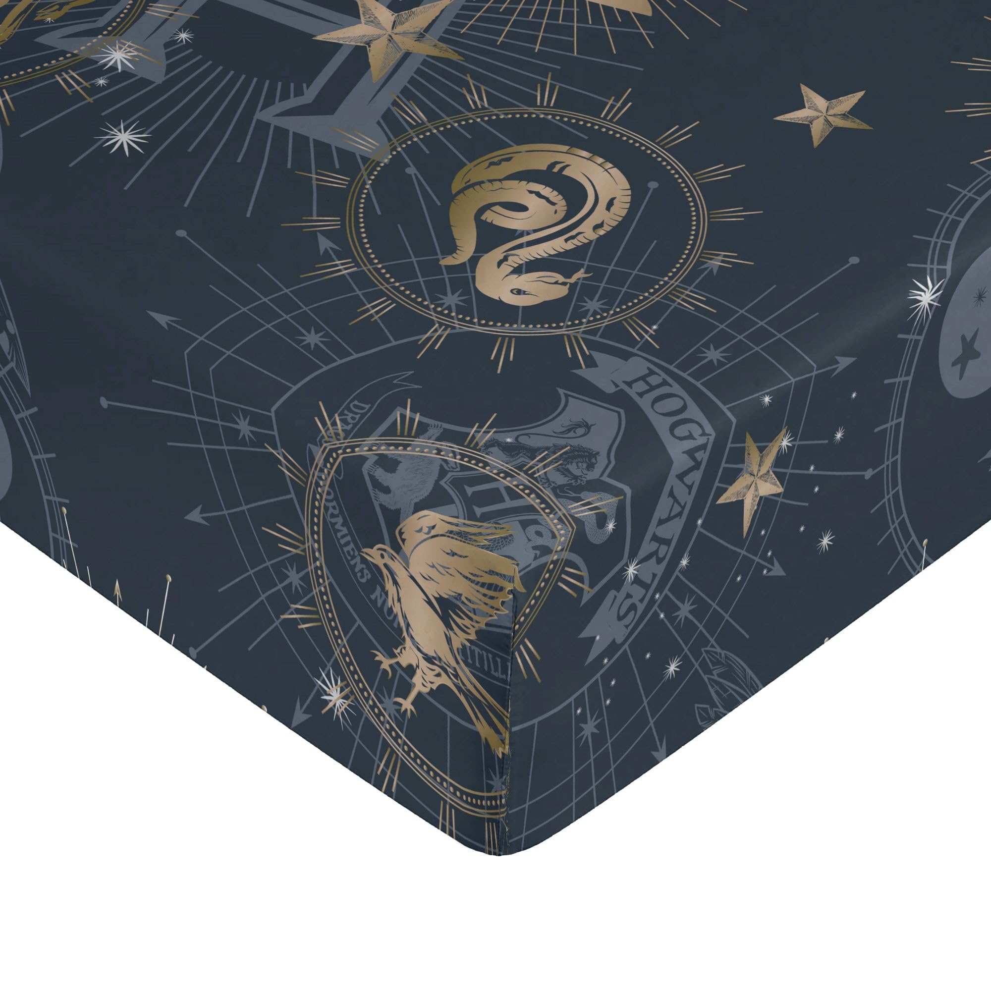 BELUM | Harry Potter Fitted Sheet Product: 90 x 200 cm + 35 cm Bellows – Fabric: 100% Cotton 175 Thread Count – Model: Hotter Gold