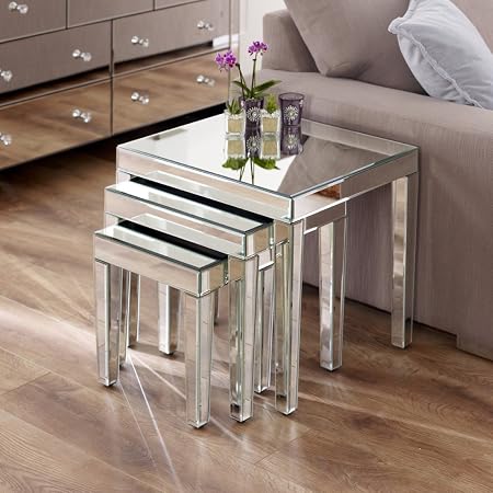 The Furniture Market Mirrored Nest Of 3 Tables Amazon Co Uk Kitchen Home