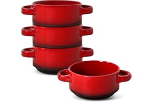 Tyxauk French Onion Soup Bowls with Handles, Oven & Microwave Safe, Set of 4 Large Porcelain Soup Bowls for Chili, Stew, Past