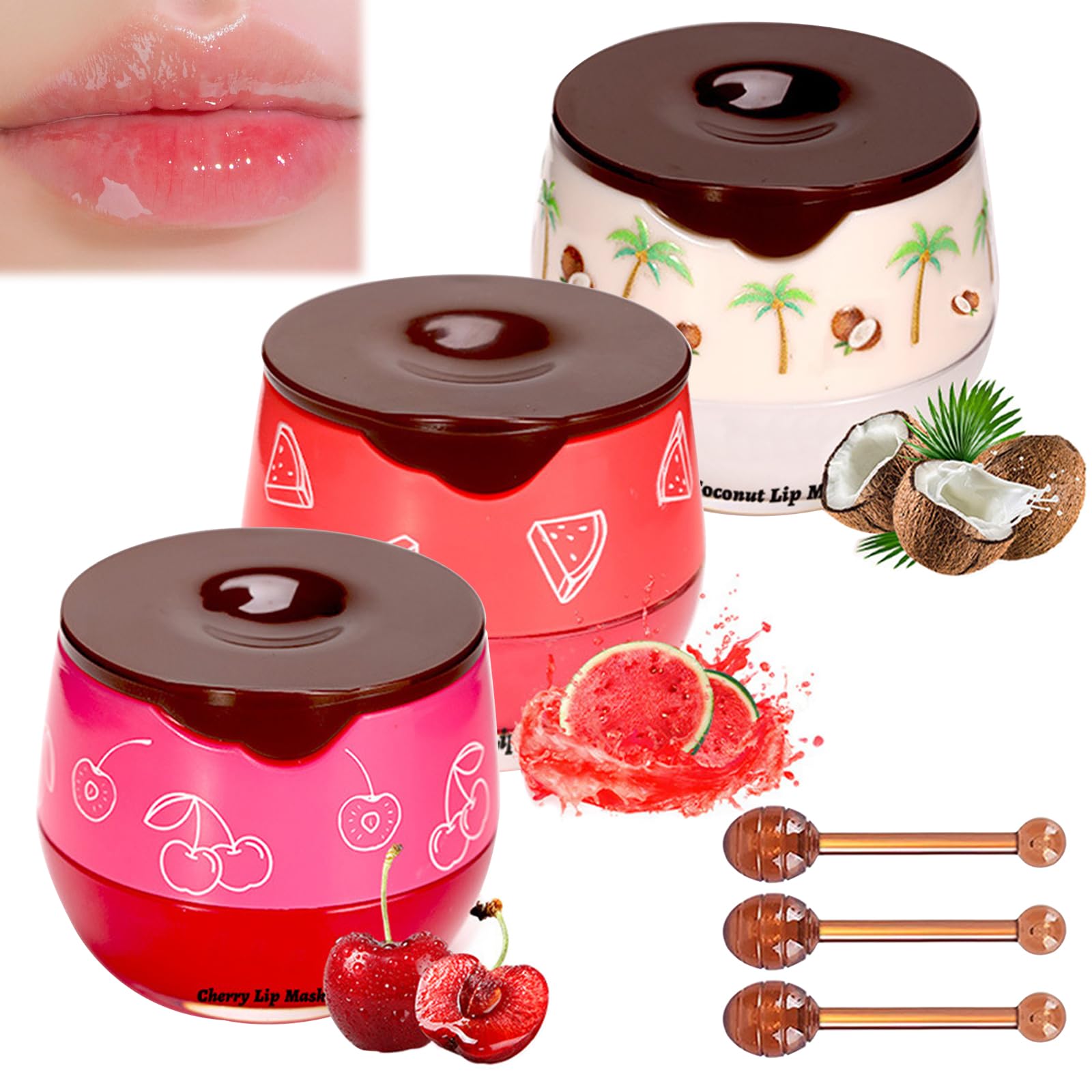 3 Pieces of Honeybalm,Bee Balm Honey Lip Balm with a Storable Lip Brush Moisturizing,Softening Lip Cuticles and Fading Lip Lines (Watermelon + Coconut + Cherry