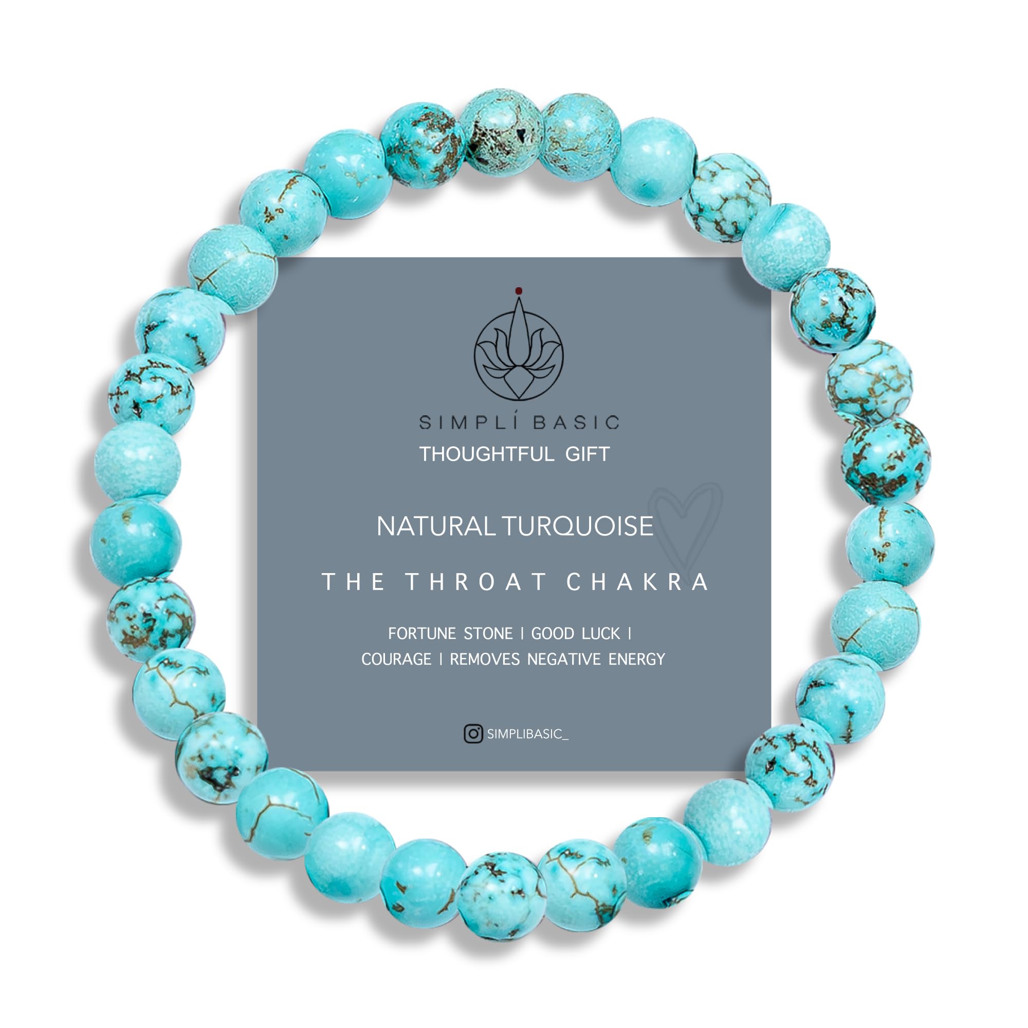 SIMPLÍ BASIC Natural Turquoise Healing Gemstone Bracelets 6mm Bead | Women & Mens Bracelet | Purification of The Heart | Evil Eye Beads | Removes Negative Energy | Inc Gift Box