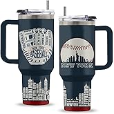 Uibunoo Baseball Gift for Men, 40 Oz New York Baseball Tumbler with Handle & Straw, Thanksgiving Christmas Birthday Gifts for Baseball Players Fan Coach, Stainless Steel Baseball Cup, 1 PCS