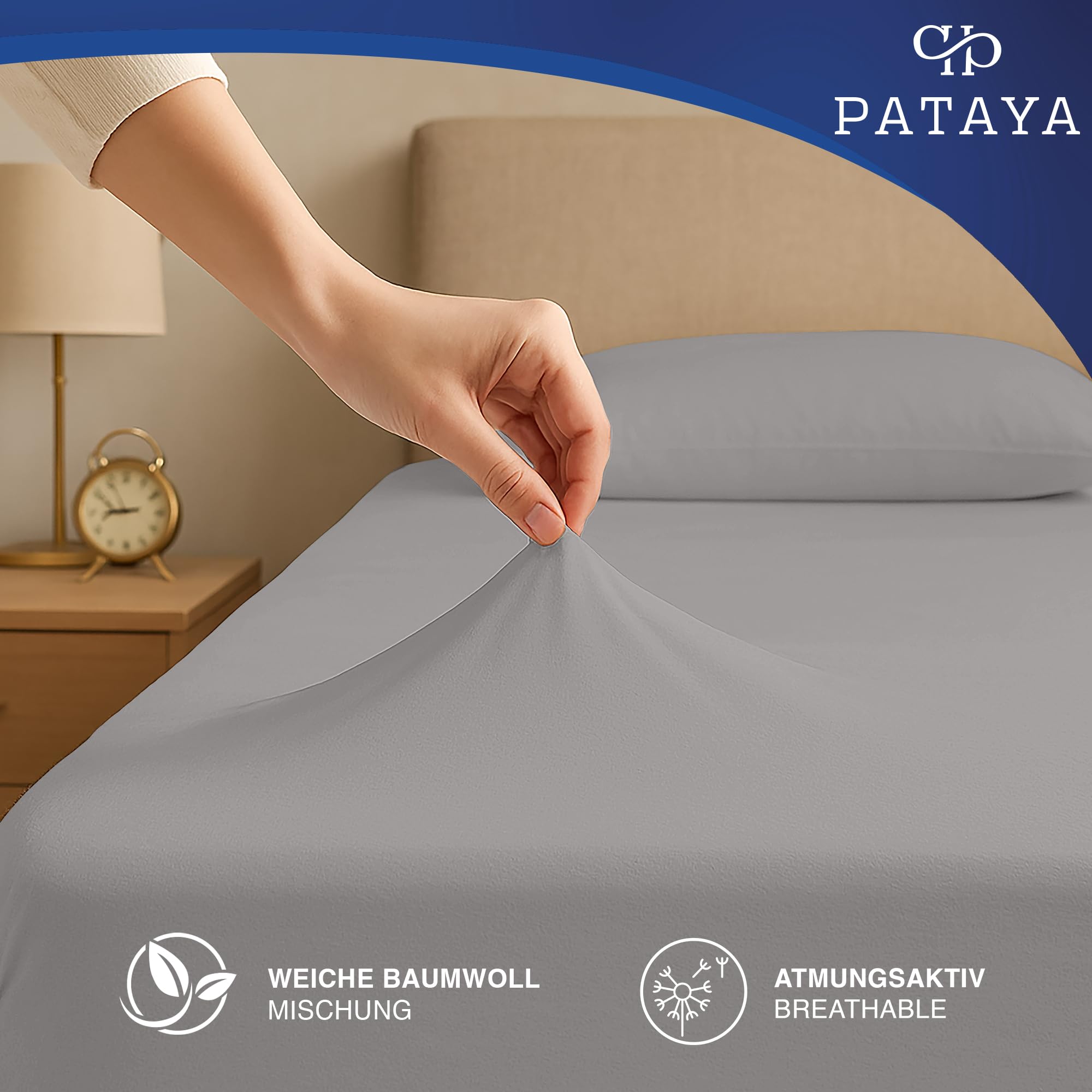 Pataya Spannbettlaken 180x200cm - Oeko-TEX Zertifiziert Baumwollmischung Spannbetttuch bis zu 25 cm Bettlaken für Boxspringbett Matratzen (Grau - 180x200) 2