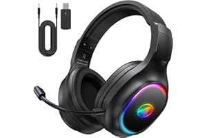 Awinnasey 2.4GHz Wireless Gaming Headset for PS5, PS4, PC, Switch, Mac, Computer, Bluetooth Gaming Headset with 3.5mm Wired Mode, PC Wireless Gaming Headphones with Mic, LED, 7.1 Stereo Sound, Black
