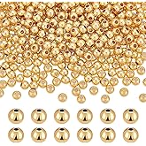 PH PandaHall 400pcs 14K Gold Plated Beads 4mm Brass Spacer Beads Metal Bracelet Beads Gold Beads Round Ball Beads Small Loose Spacer Beads Stackable Beads for Bracelets Necklace Beading Crafts Making
