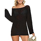 Buauty Women's Swimsuit Crochet Cover Up | Bathing Suit Swimwear Short Sleeve Knit Beach Dress Summer Vacation Outfits Black