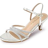 Allegra K Women's Ankle Strap Rhinestone Kitten Heel Sandals
