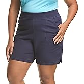 Hanes Women's Just My Size Cotton Jersey Shorts, Plus Size Pull-on Gym Shorts, 7 inches Inseam