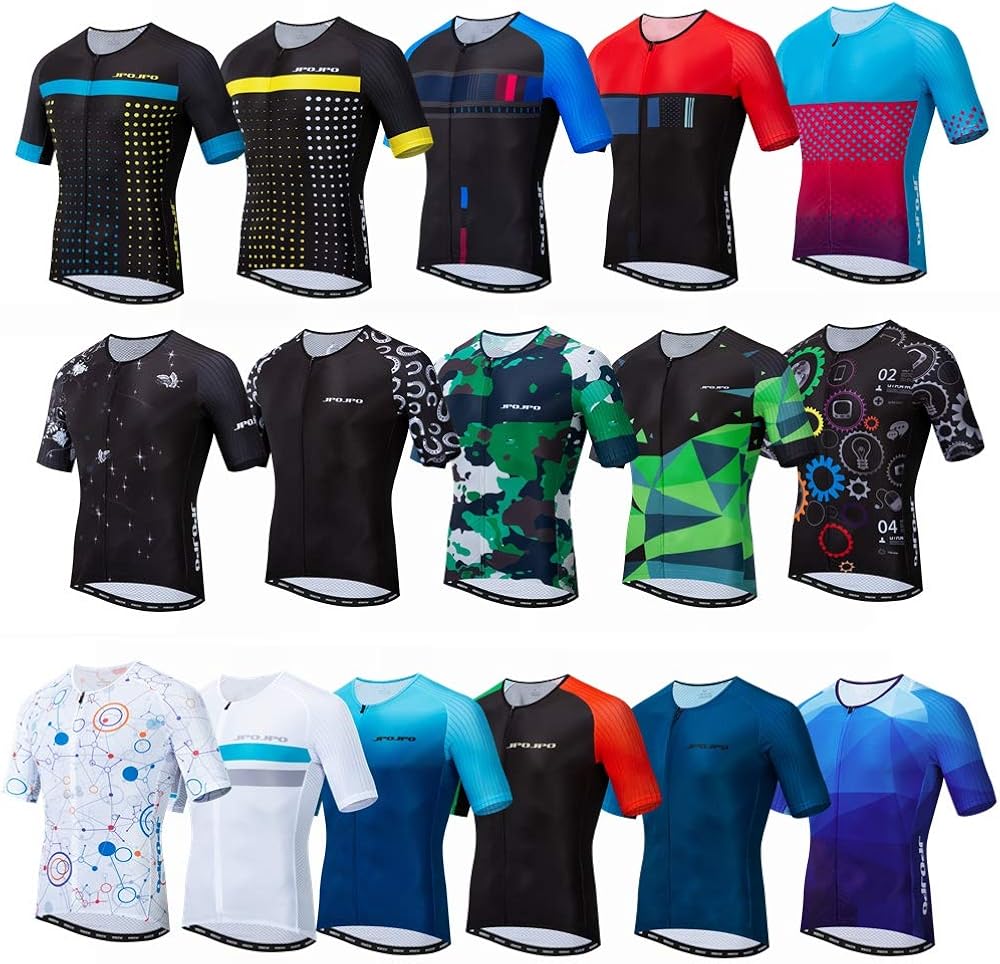 JPOJPO Racing Cycling Jersey Men, Men's Bike Tops S-3XL - Lycra+Polyester, Reflective Zipper, 4-Pockets: Clothing