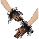 Women's Short Mesh Gloves Ruffled Tulle Tea Party Gloves for Formal Costume Evening Wedding Party