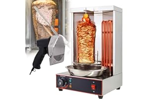 Shawarma Grill Machine, Electric Vertical Kebab Gyro Grill Machine, Rotisserie Broiler Machine with 2 Heating Tubes and Meat 