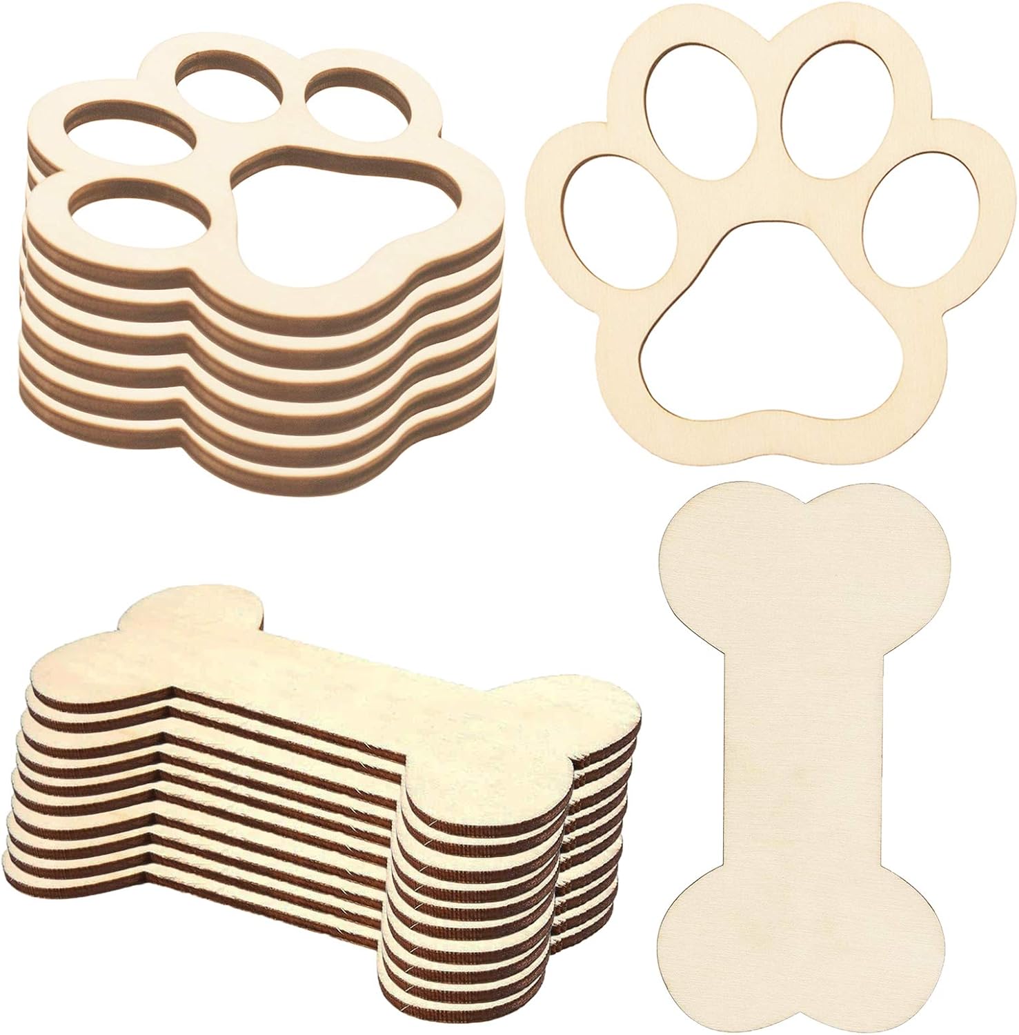 30 Pack Unfinished Wood Dog Bone Cutouts Wooden Dog Paw Cutouts Wood Crafts DIY Projects, Gift Tags, Party Ornaments Decoration, Painting and Crafting