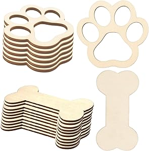 30 Pack Unfinished Wood Dog Bone Cutouts Wooden Dog Paw Cutouts Wood Crafts DIY Projects, Gift Tags, Party Ornaments Decoration, Painting and Crafting