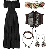 HSDOU 5 Pcs Renaissance Medieval Costume Dress Women Fairy Dress Peasant Cottagecore Dress 1700s Victorian Fairy Costume