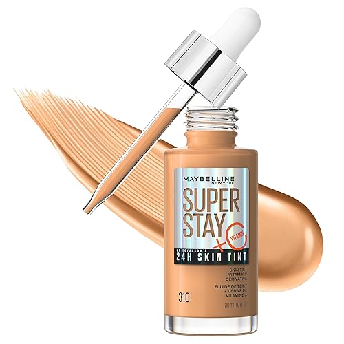 Maybelline Super Stay Up to 24HR Skin Tint, Radiant Light-to-Medium Coverage Foundation, Makeup Infused With Vitamin C, 310, 1 Count