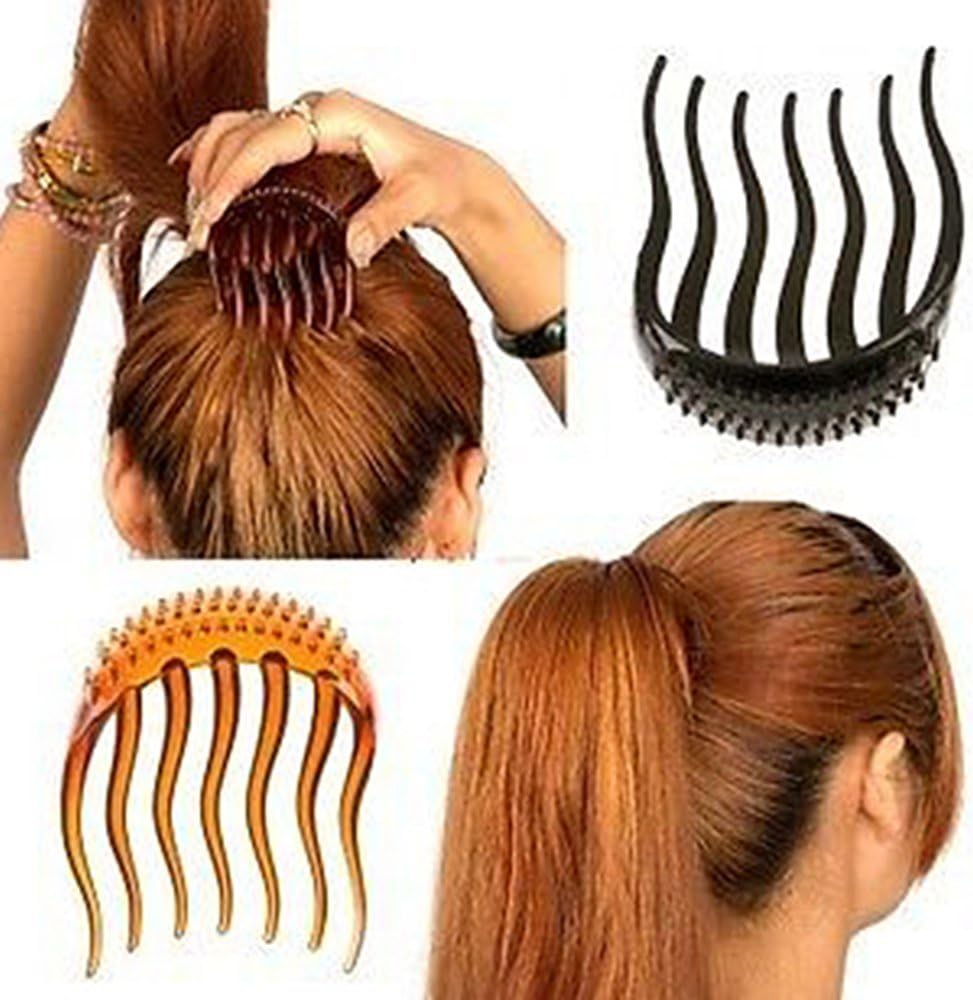 2PCS Multifunction Plastic Hair Insert Comb Hair Donut Ponytail Pads Hair Bump it UP Maker Braid Hairstyle Styling Beauty Tool Hair Styling Accessories For Women Lady Girls Black+Coffee