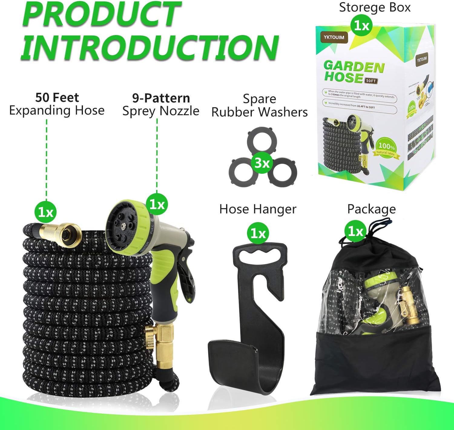 YKTOUIM 50FT Expandable Garden Hose, Garden Hose with 9 Functional Nozzles, Durable Three-Layer Latex Flexible Water Hose, Expandable Hose with 3/4" Solid Brass Fittings, Easy Storage Kink Free Hose : Garden & Outdoor