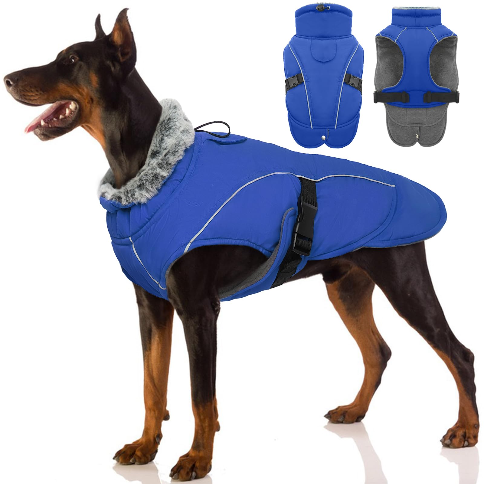 Extra Warm Dog Coat, Winter Jacket Medium Dogs Windproof Fleece Vest Outfit Jack Russel Cocker Spaniel Beagle for Dark Night Early Mornings Wear(Blue, L)