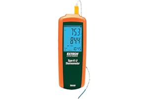 Extech TM100 Type K/J Digital Thermometer – Wide Range -328 °F to 2501 °F, Backlit LCD, Min/Max/Avg, Data Hold & Offset, Auto