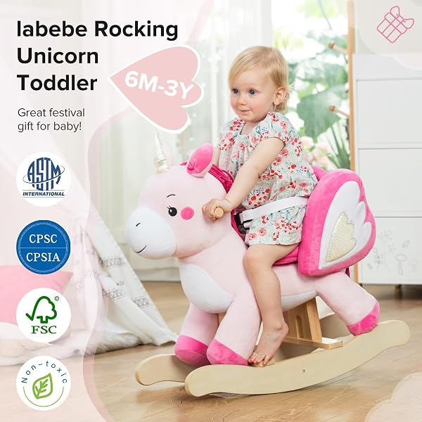 LABEBE – BABY ROCKING HORSE, RIDE UNICORN, KID RIDE ON TOY FOR 6 MONTH-3 YEAR OLD, INFANT (BOY GIRL) PLUSH ANIMAL ROCKER, TODDLER/CHILD STUFFED RIDE TOY (PINK)