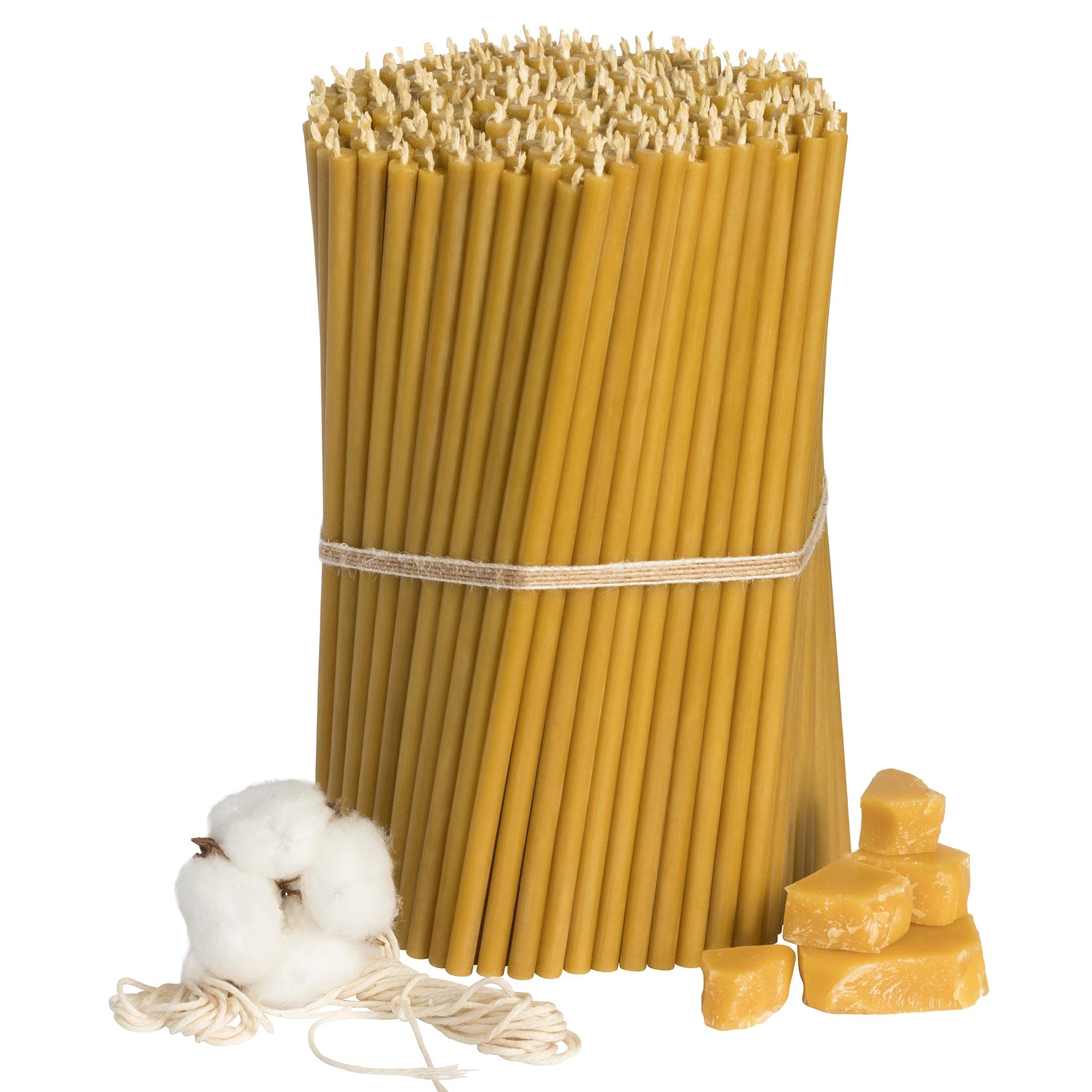 Diveevo Church Quality Beeswax Candles No. 60 – Honey Yellow – Pack of 300 – 20.5 cm x 6.6 mm – 80 min Burn – Dripless Smokeless Thin Beeswax Candles for Orthodox & Catholic Worship