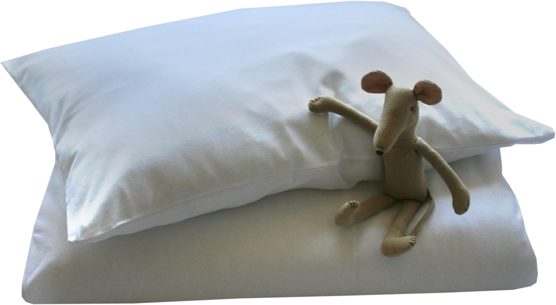 ProheederChild's Cot Bed Unisex Duvet Cover Set - Quality Bedding in White 100% Brushed Cotton Jersey - Toddler and Junior size (120 x 150 cm) Includes Pillowcase (60 x 40 cm) - Made in Portugal