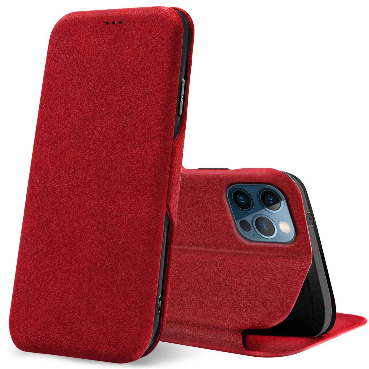 Verco Book Style for iPhone 12 Case, iPhone 12 Pro Case Premium Magnetic Flip Cover for Apple iPhone 12/12 Pro Wallet Case with Card Slot [6.1 inch, Red