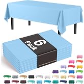 Exquisite Light Blue Plastic Table Cloth Disposable 6 Pack - 54 x 108 Inch Rectangle Tablecloth for 6 Foot Tables - Waterproof Table Cover for Party Wedding Birthday Graduation BBQ Catering