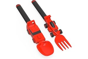 Dinneractive Utensil Set for Kids – Red Race Car Themed Fork and Spoon for Toddlers and Young Children – 2-Piece Set