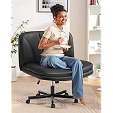 FelixKing Criss Cross Chair with Wheels, Cross Legged Office Chair, Armless Wide Vanity Desk Chair with 2 Layer Comfty Velvet & Back - Swivel for Home Office Bedroom, Dark Black