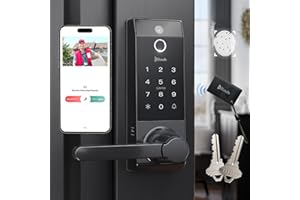 BLUSAFE Smart Lock Doorbell Fingerprint Smart Door Lock Deadbolt for Homeowners or Parents Door Lock with Camera and Door Handle for Renters, Keyless Entry Door Lock for Front Door(Contour V Black)