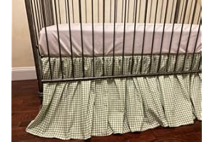 Brandream Gingham Gathered Crib Skirt, Baby Boy, Baby Girl, Gender Neutral Crib Skirt, 100% Cotton, 4-Sided, Green Gingham To