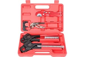 iCrimp Angle Head F1807 PEX Pipe Crimping Tool for Copper Rings - 1/2&3/4-inch Two Crimper Set with 9.5" Groove Joint Pliers 