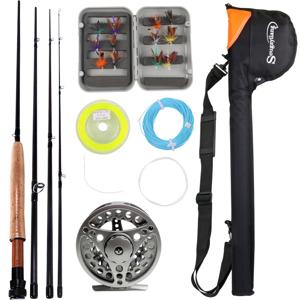 Sougayilang Saltwater Freshwater Fly Fishing Rod with Reel Combo Kit (Silver Kits with Bag)