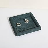 GemeShou Square velvet Jewerly display tray, Jewelry storage organizer plate, Empty Jewelry showcase tray for Necklace Bracelet Ring Earring display stand holder (Green-Medium, 5.9 x 5.9 in)